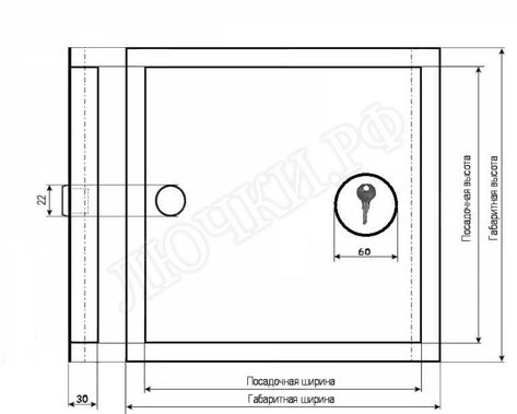 Люк сантехнический пожарный 200*100, петли справа, Отверстие справа-сверху Люк сантехнический пожарный 200*100, петли справа, Отверстие справа-сверху