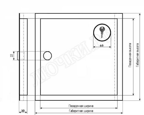 Люк сантехнический пожарный 200*100, петли справа, Отверстие справа-сверху Люк сантехнический пожарный 200*100, петли справа, Отверстие справа-сверху